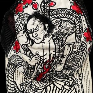 y2k miami ink embroidery sumo dragon trucker hat